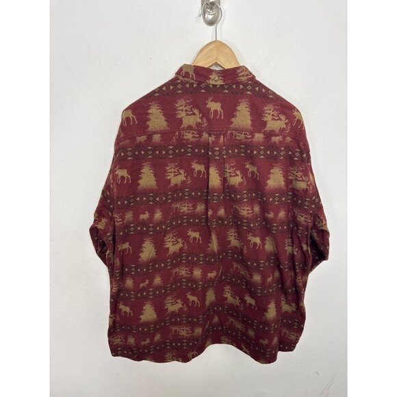 CABELA Red Chamois Southwestern Flannel Button Shirt XL Moose Outdoor Print - Picture 4 of 6